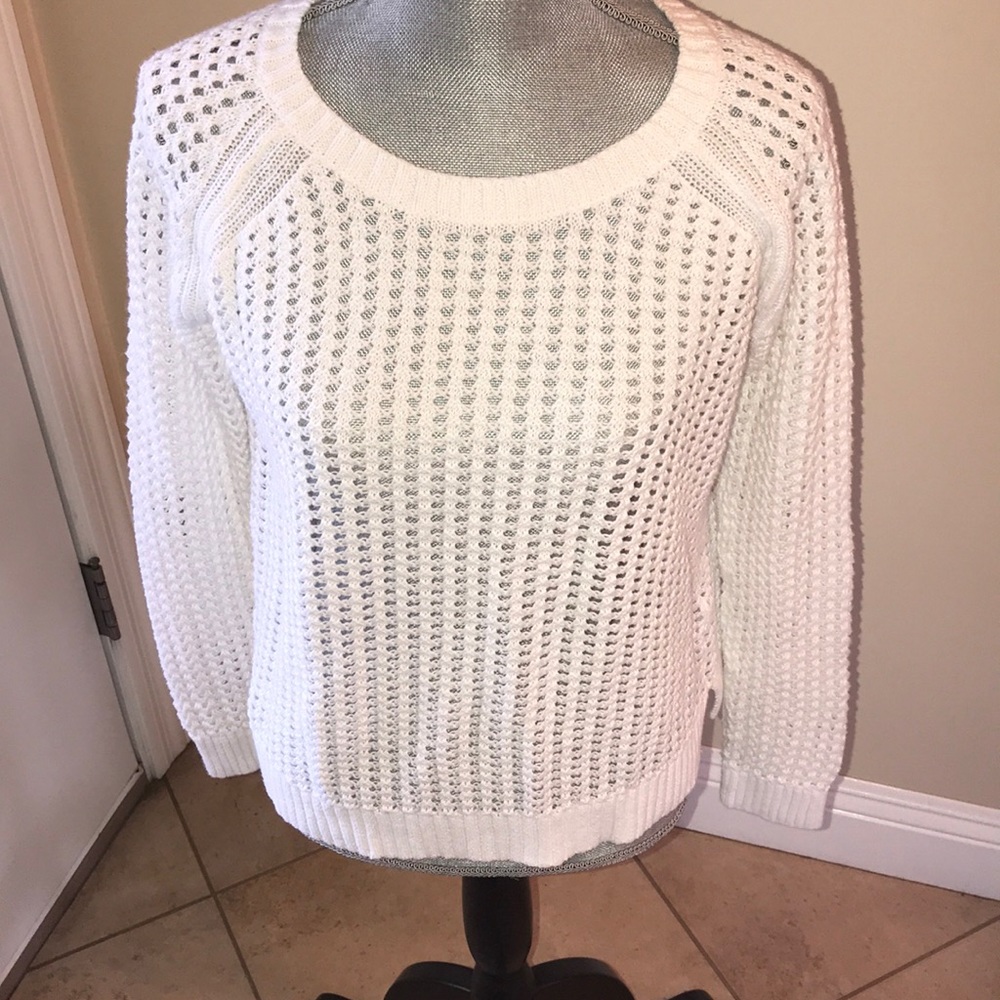 White Open Weave Pullover Sweater